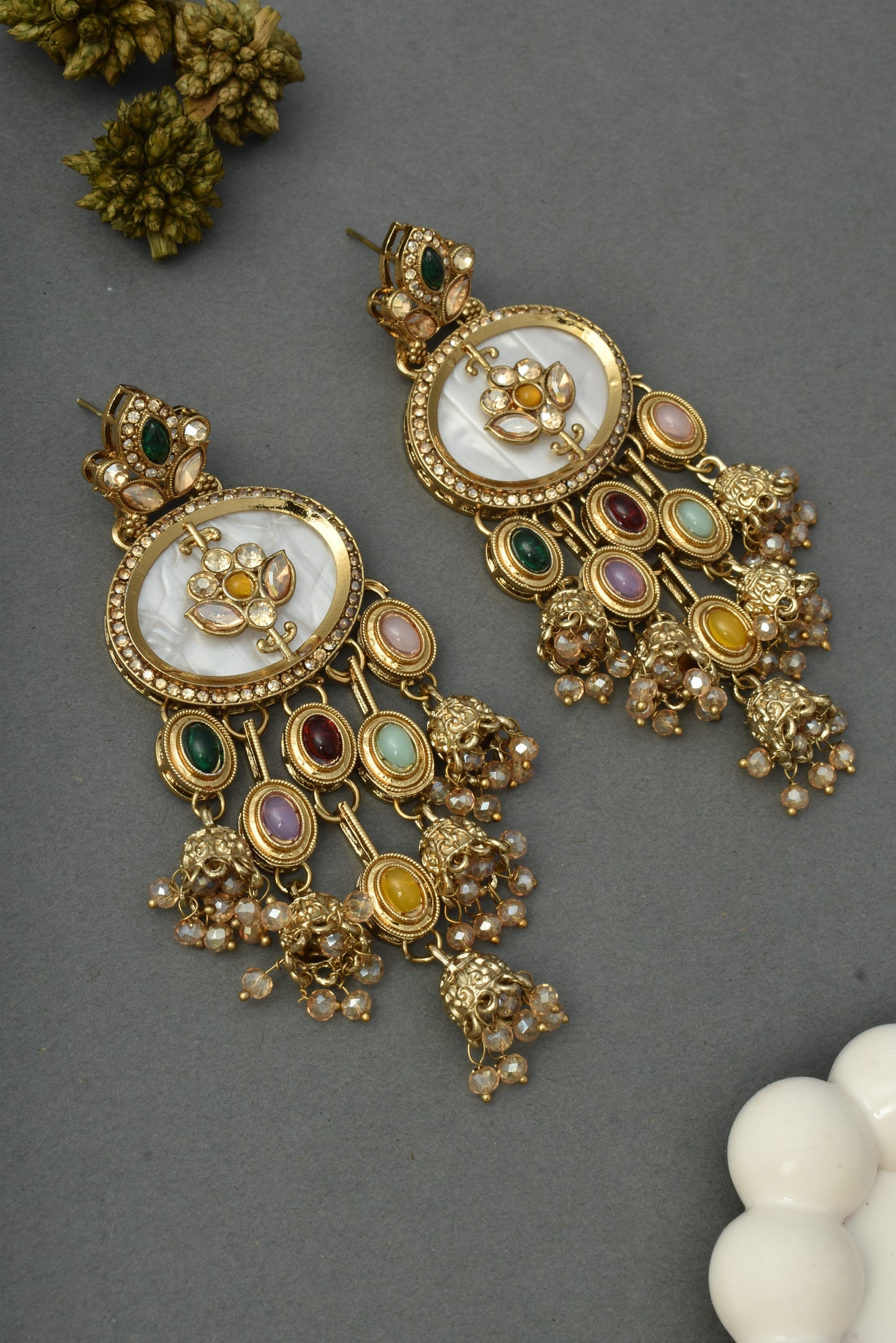 Women Gold-Toned Traditional Stone Studded Ethnic Earrings