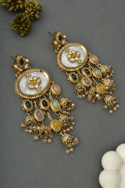 Women Gold-Toned Traditional Stone Studded Ethnic Earrings