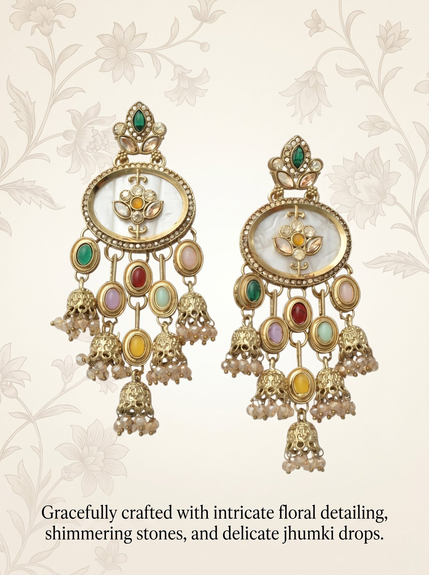 Women Gold-Toned Traditional Stone Studded Ethnic Earrings