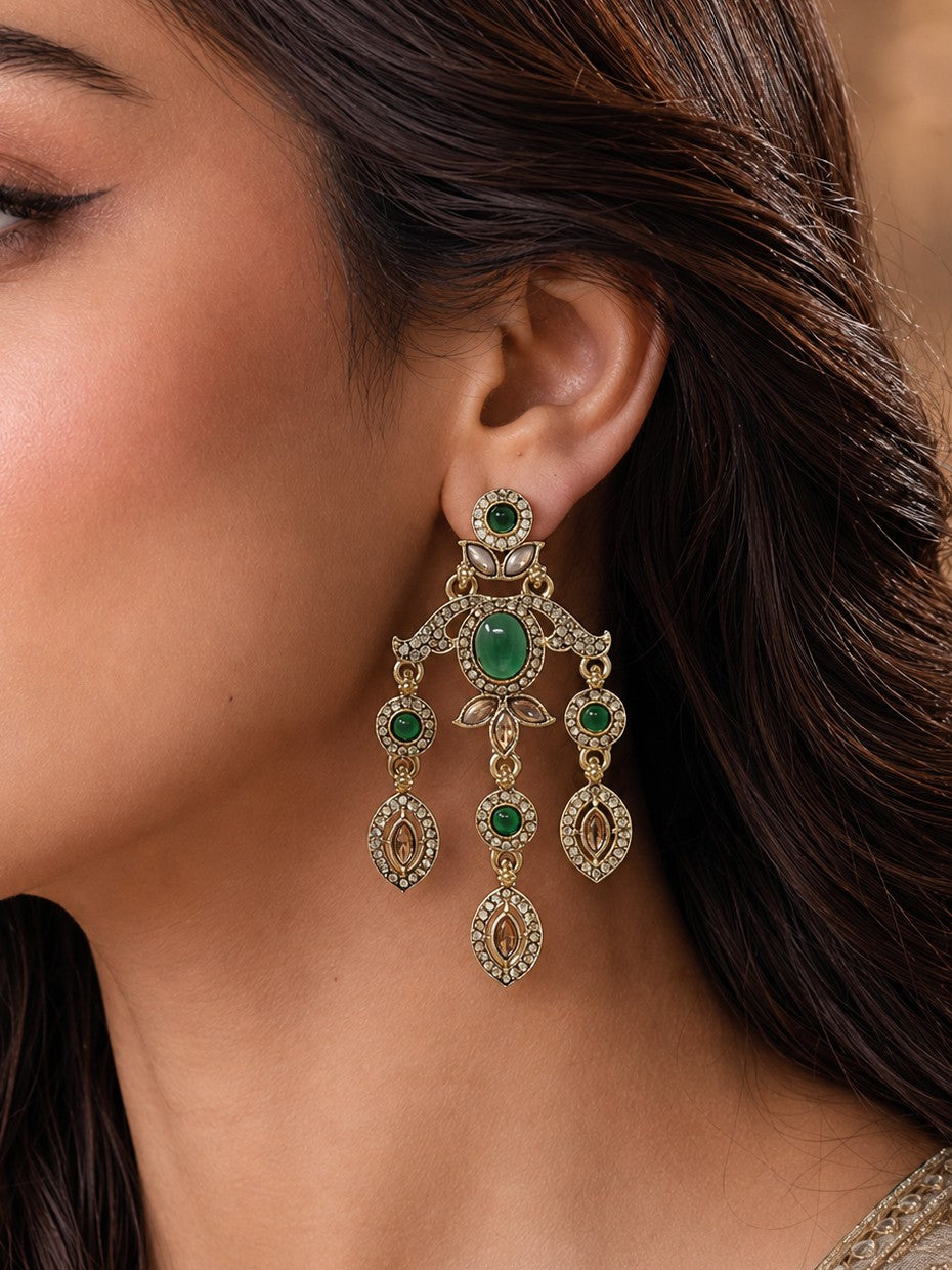 Ethnic Gold-Plated Statement Dangler Earrings for Women