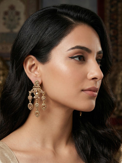 Ethnic Gold-Plated Statement Dangler Earrings for Women
