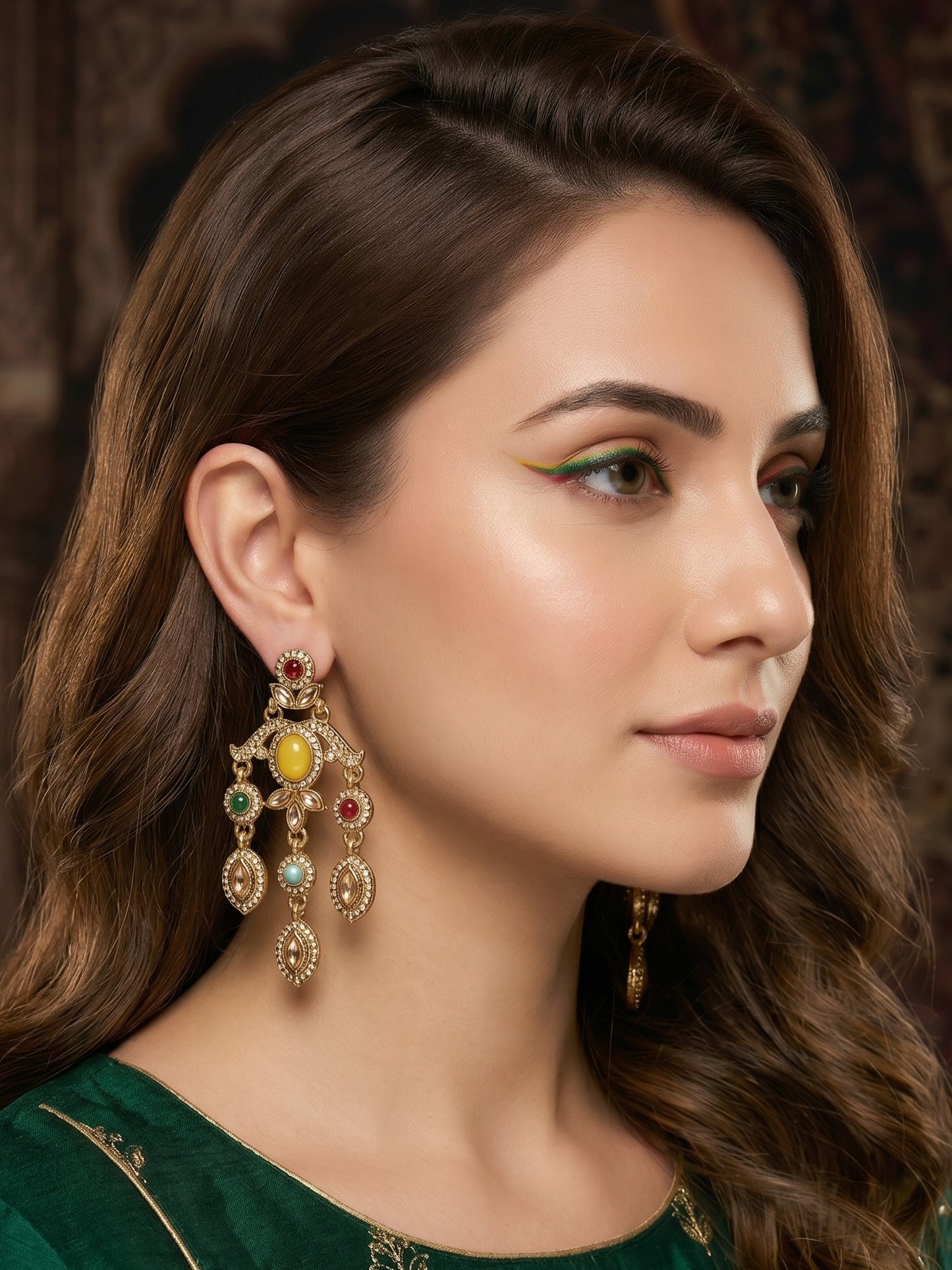 Ethnic Gold-Plated Statement Dangler Earrings for Women