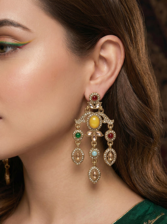 Ethnic Gold-Plated Statement Dangler Earrings for Women