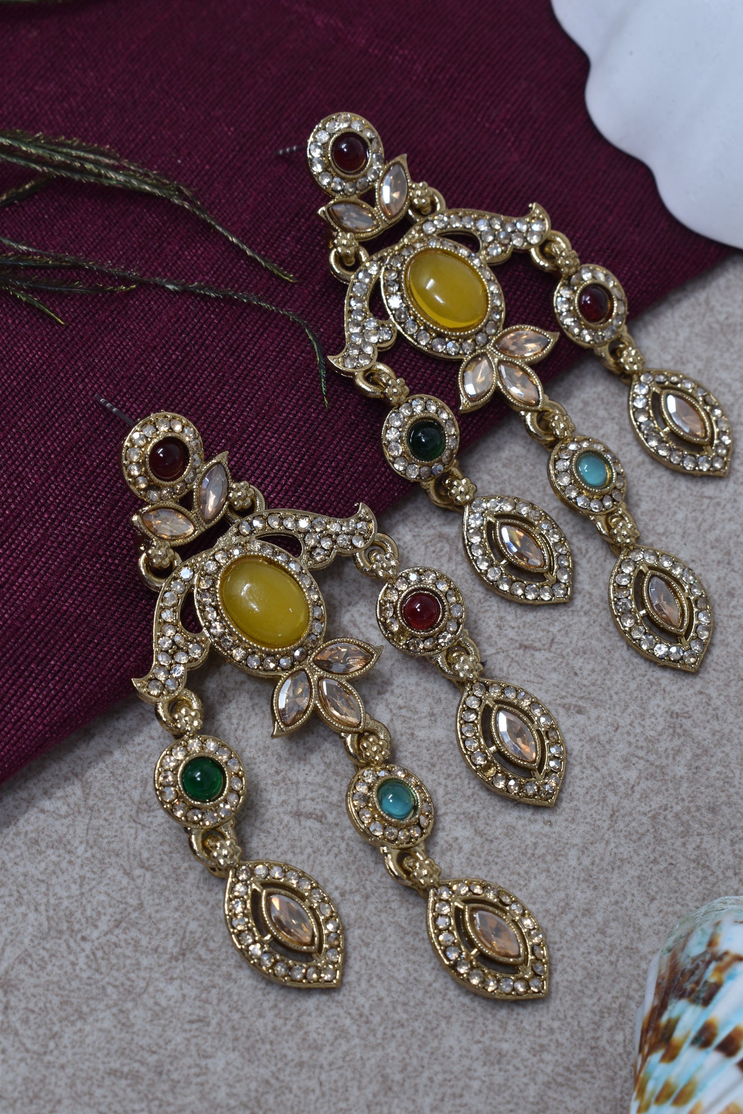 Ethnic Gold-Plated Statement Dangler Earrings for Women