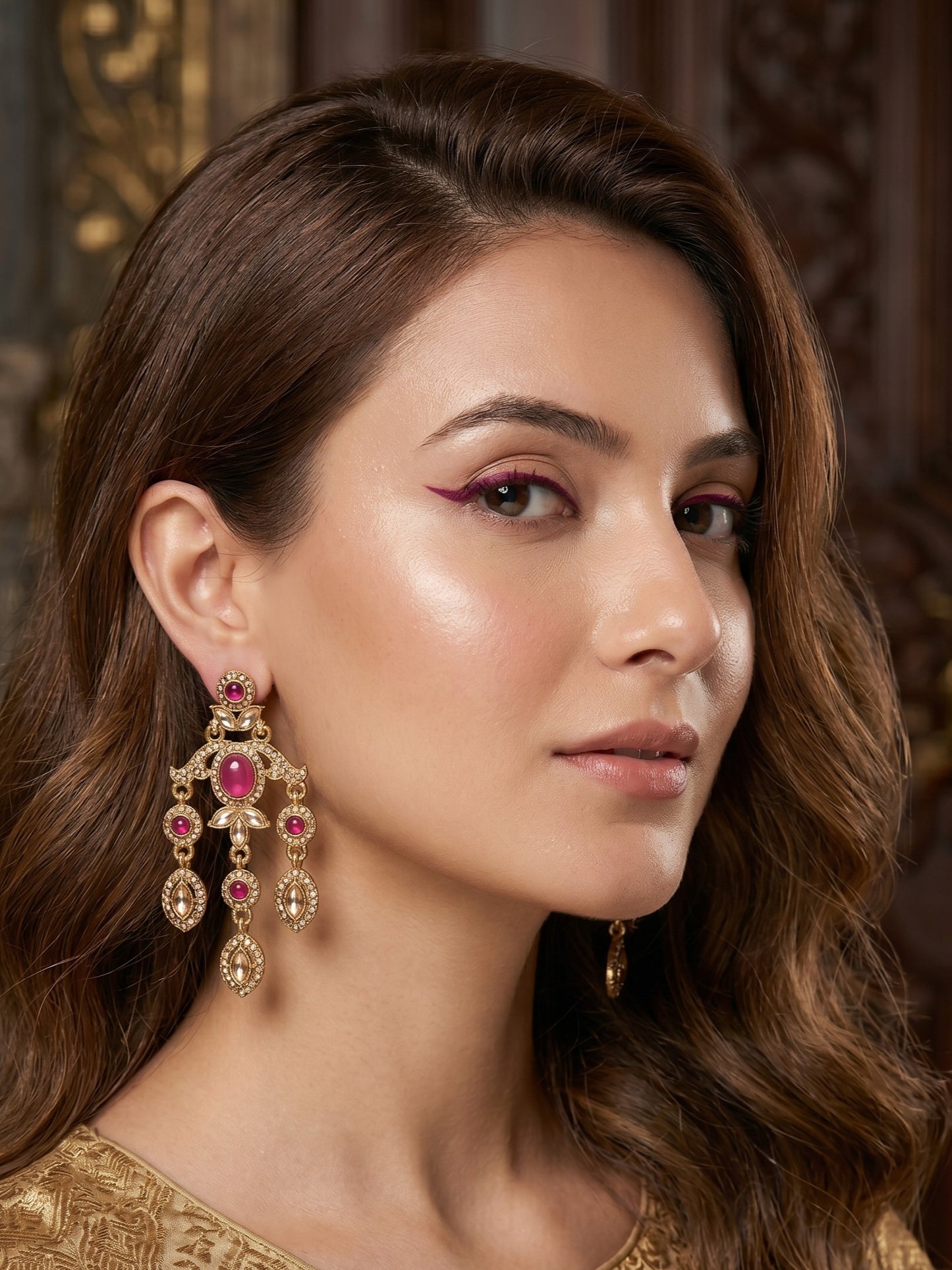 Ethnic Gold-Plated Statement Dangler Earrings for Women