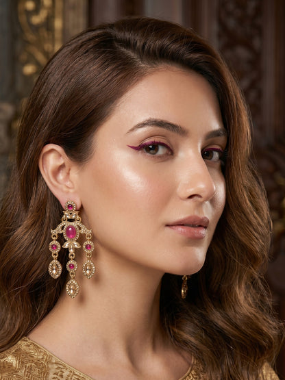 Ethnic Gold-Plated Statement Dangler Earrings for Women
