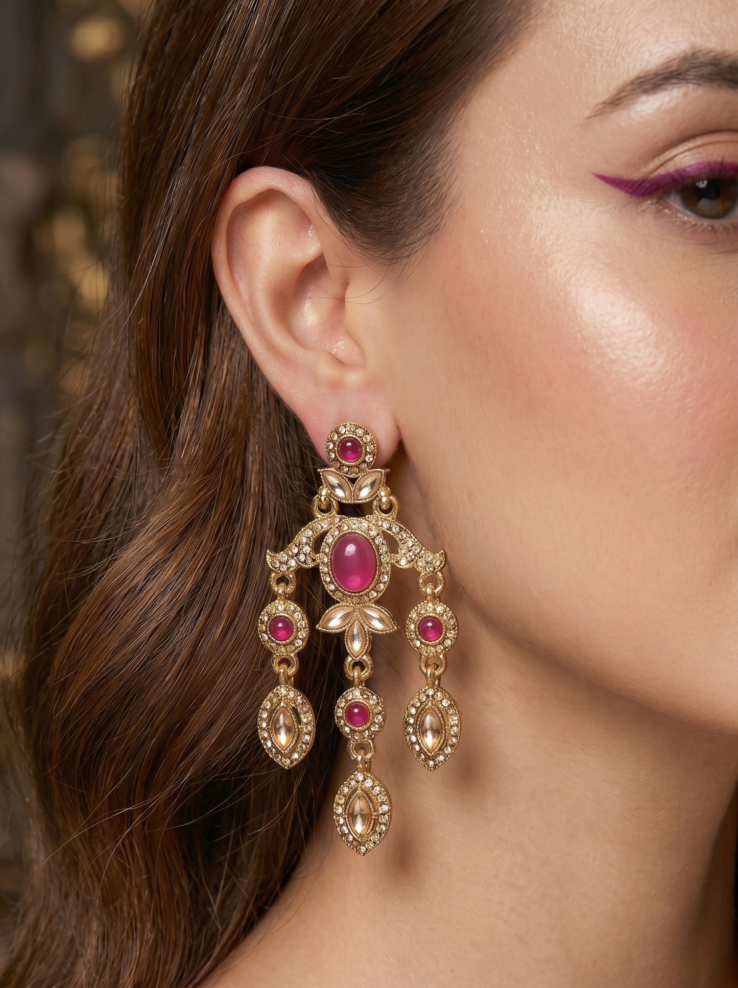 Ethnic Gold-Plated Statement Dangler Earrings for Women