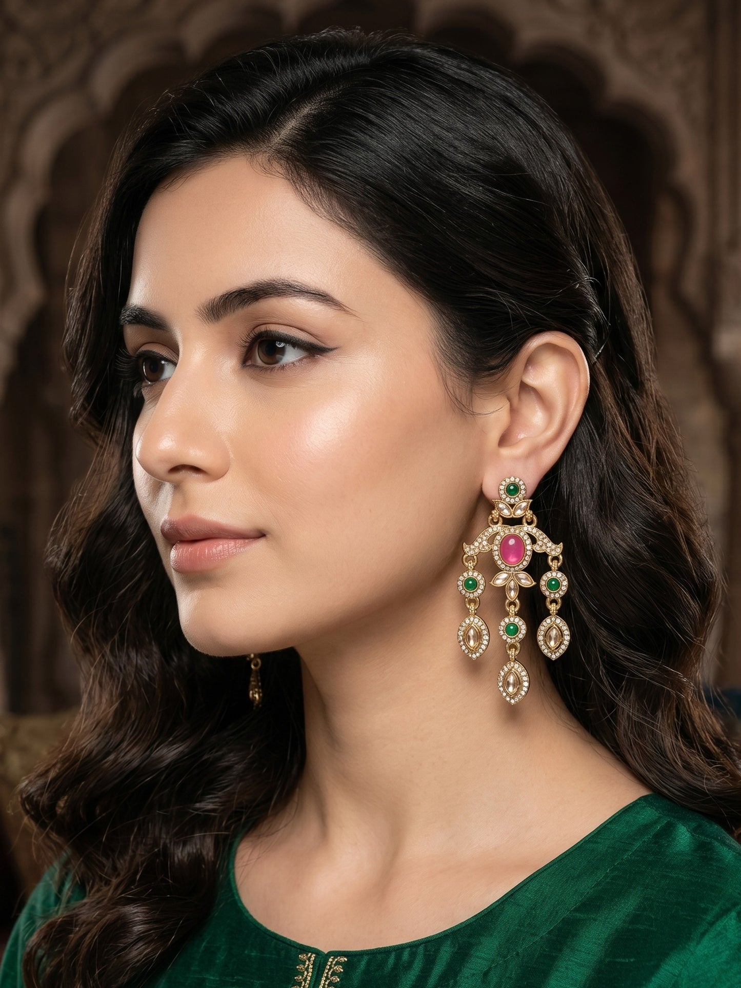Ethnic Gold-Plated Statement Dangler Earrings for Women