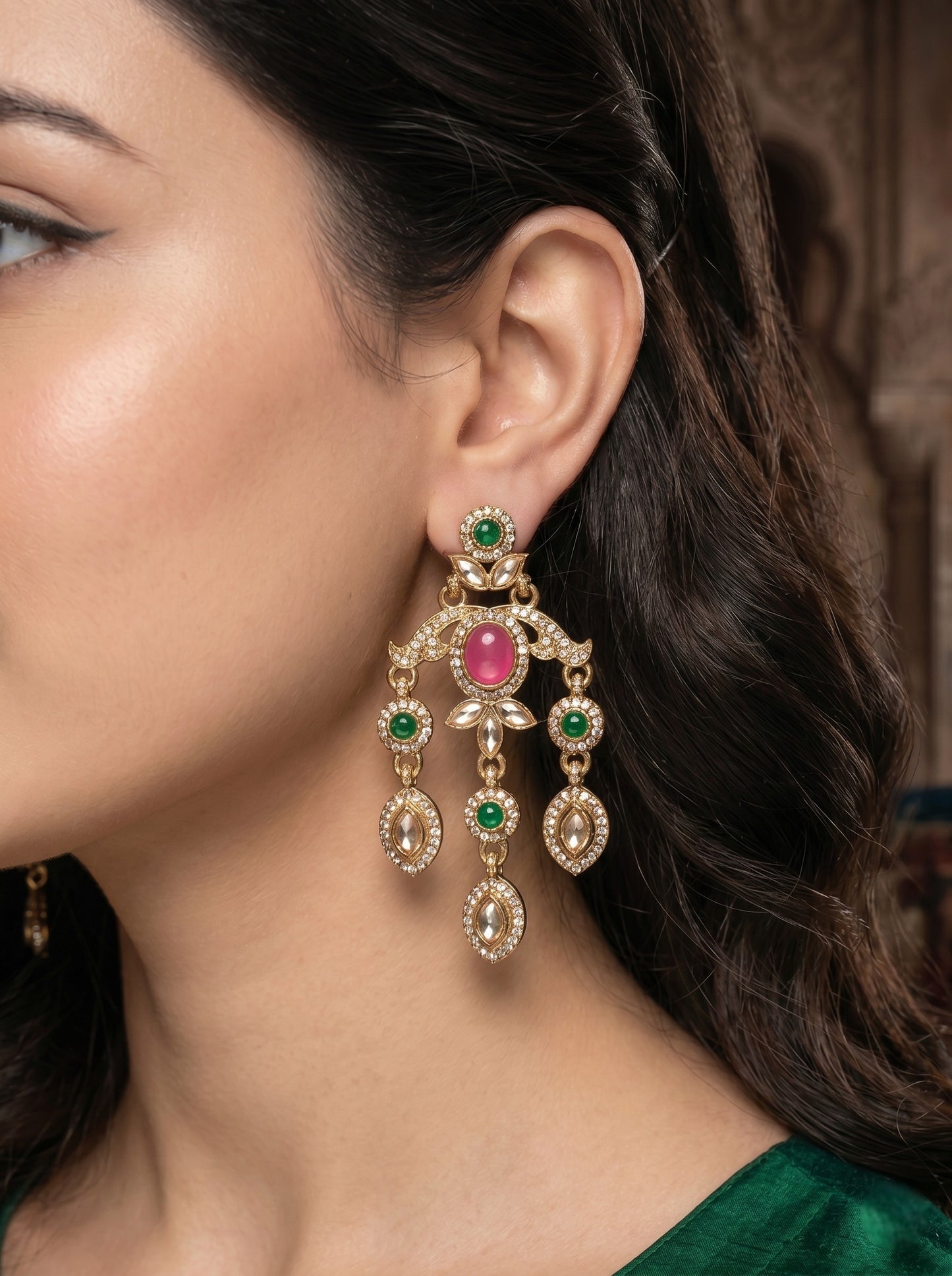 Ethnic Gold-Plated Statement Dangler Earrings for Women
