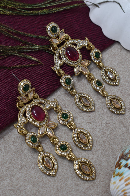 Ethnic Gold-Plated Statement Dangler Earrings for Women