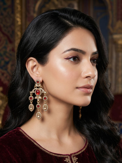 Ethnic Gold-Plated Statement Dangler Earrings for Women
