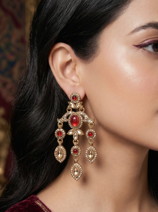Ethnic Gold-Plated Statement Dangler Earrings for Women