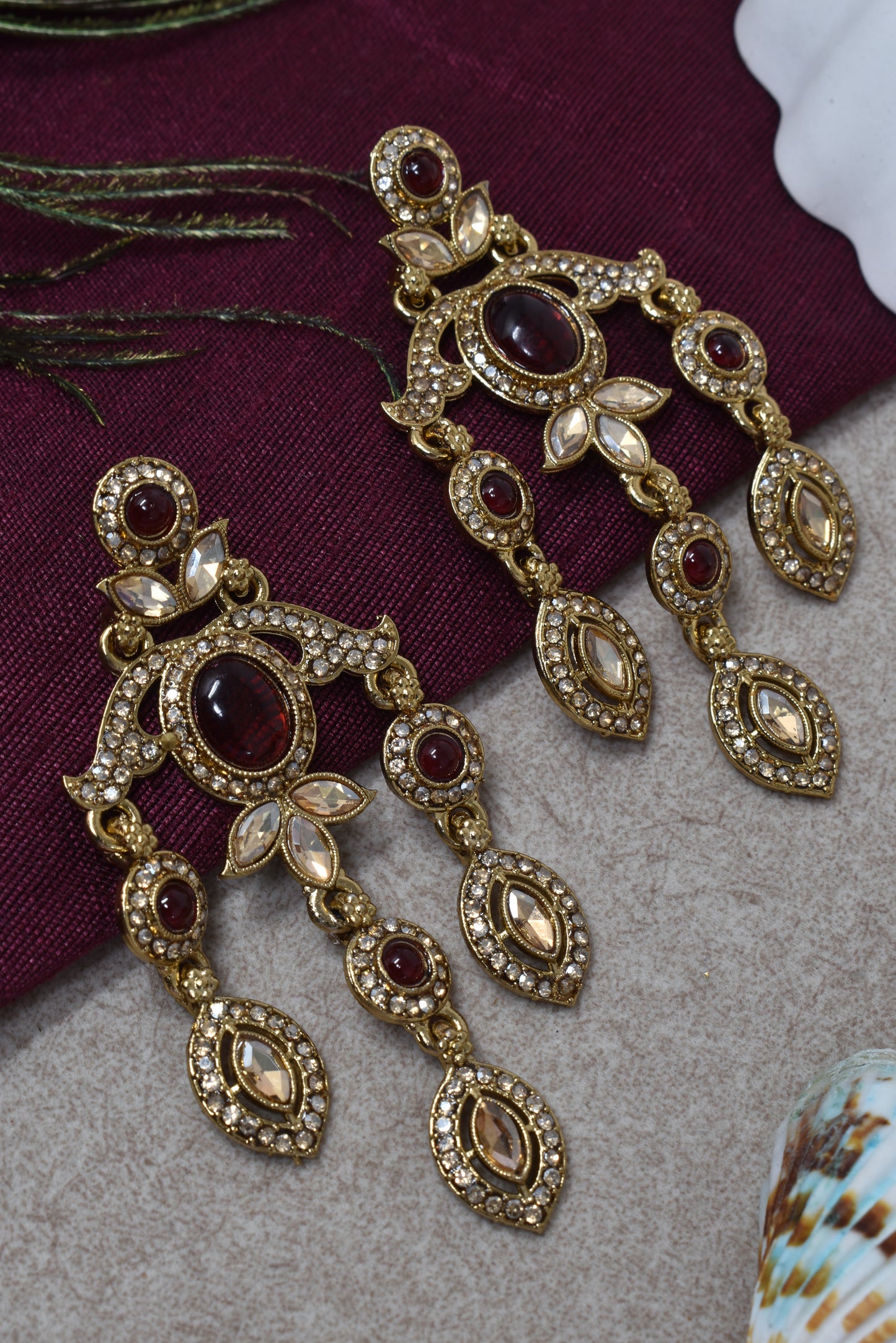 Ethnic Gold-Plated Statement Dangler Earrings for Women