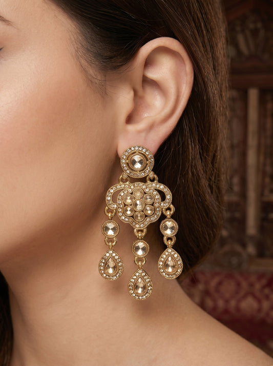 Ethnic Gold-Plated Statement Dangler Earrings for Women