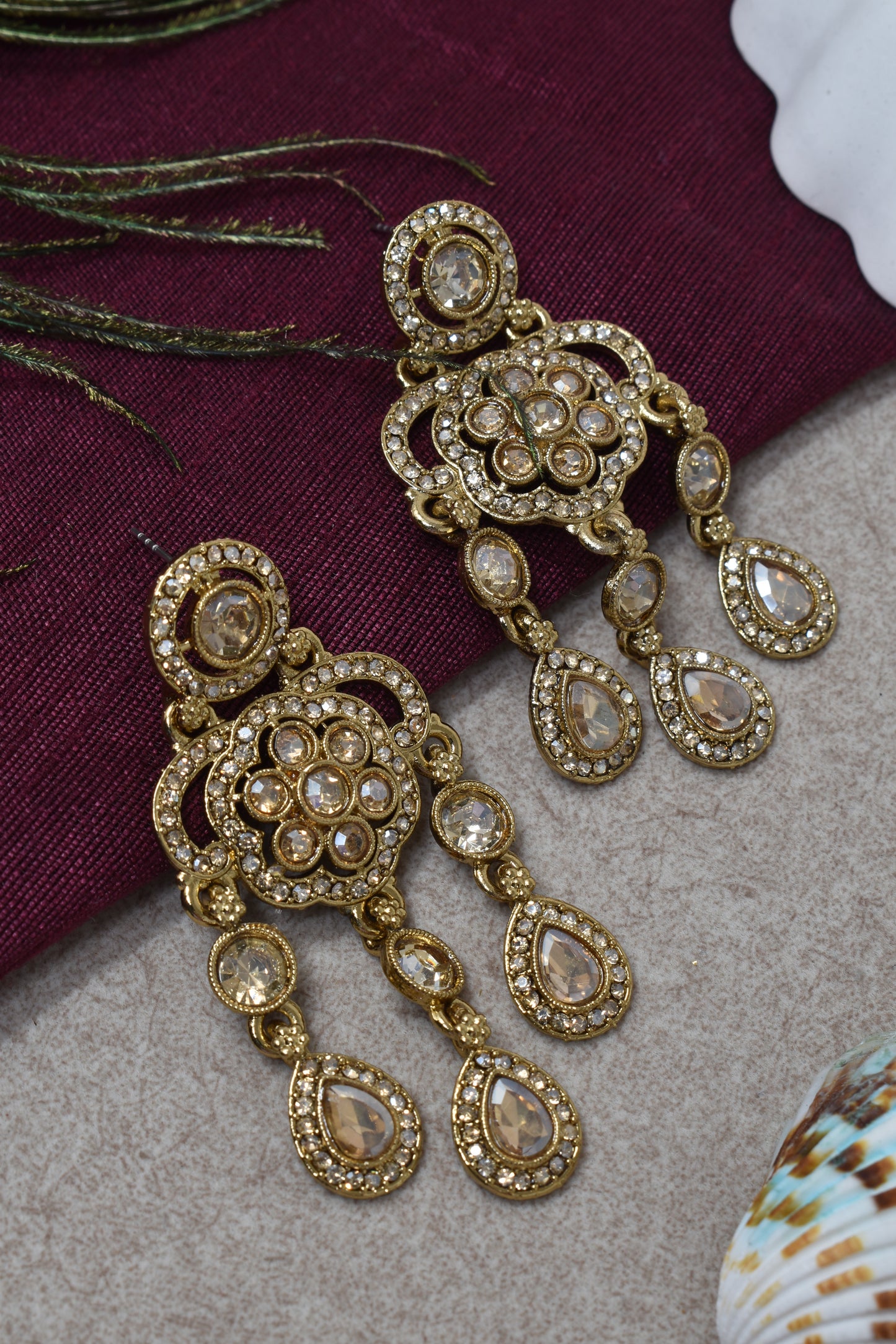 Ethnic Gold-Plated Statement Dangler Earrings for Women