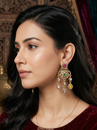 Ethnic Gold-Plated Statement Dangler Earrings for Women