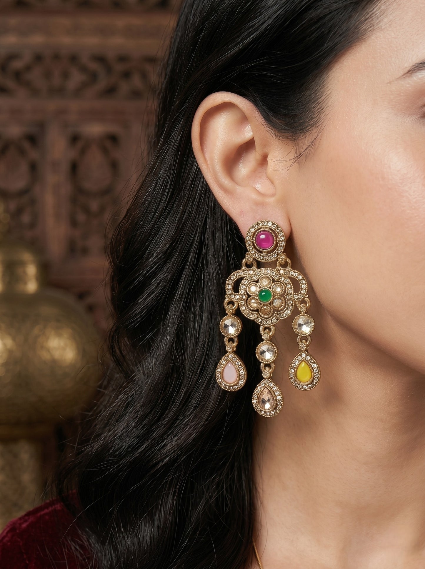 Ethnic Gold-Plated Statement Dangler Earrings for Women