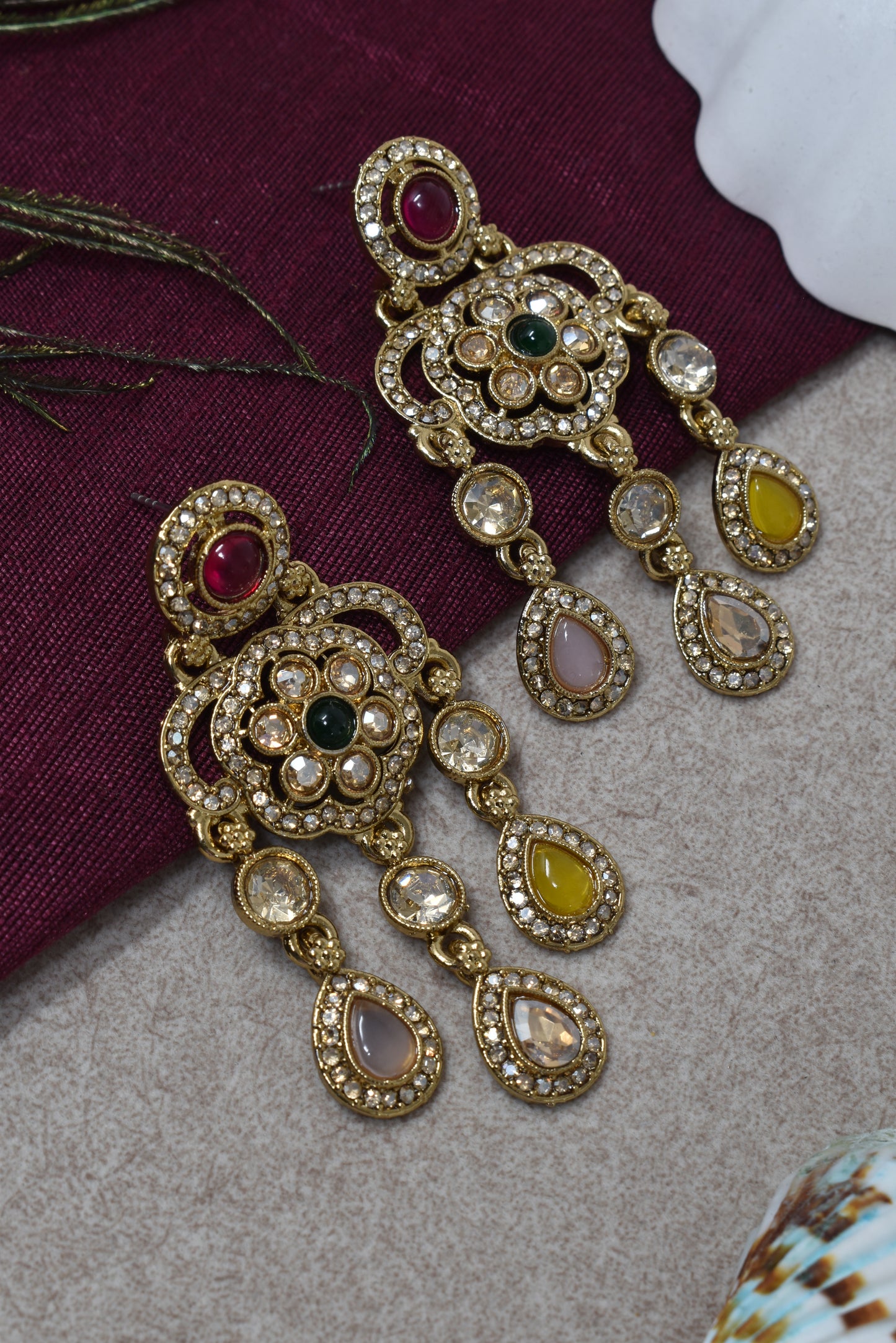 Ethnic Gold-Plated Statement Dangler Earrings for Women