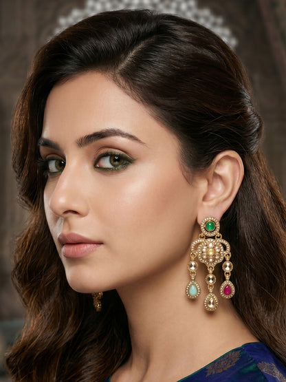 Ethnic Gold-Plated Statement Dangler Earrings for Women