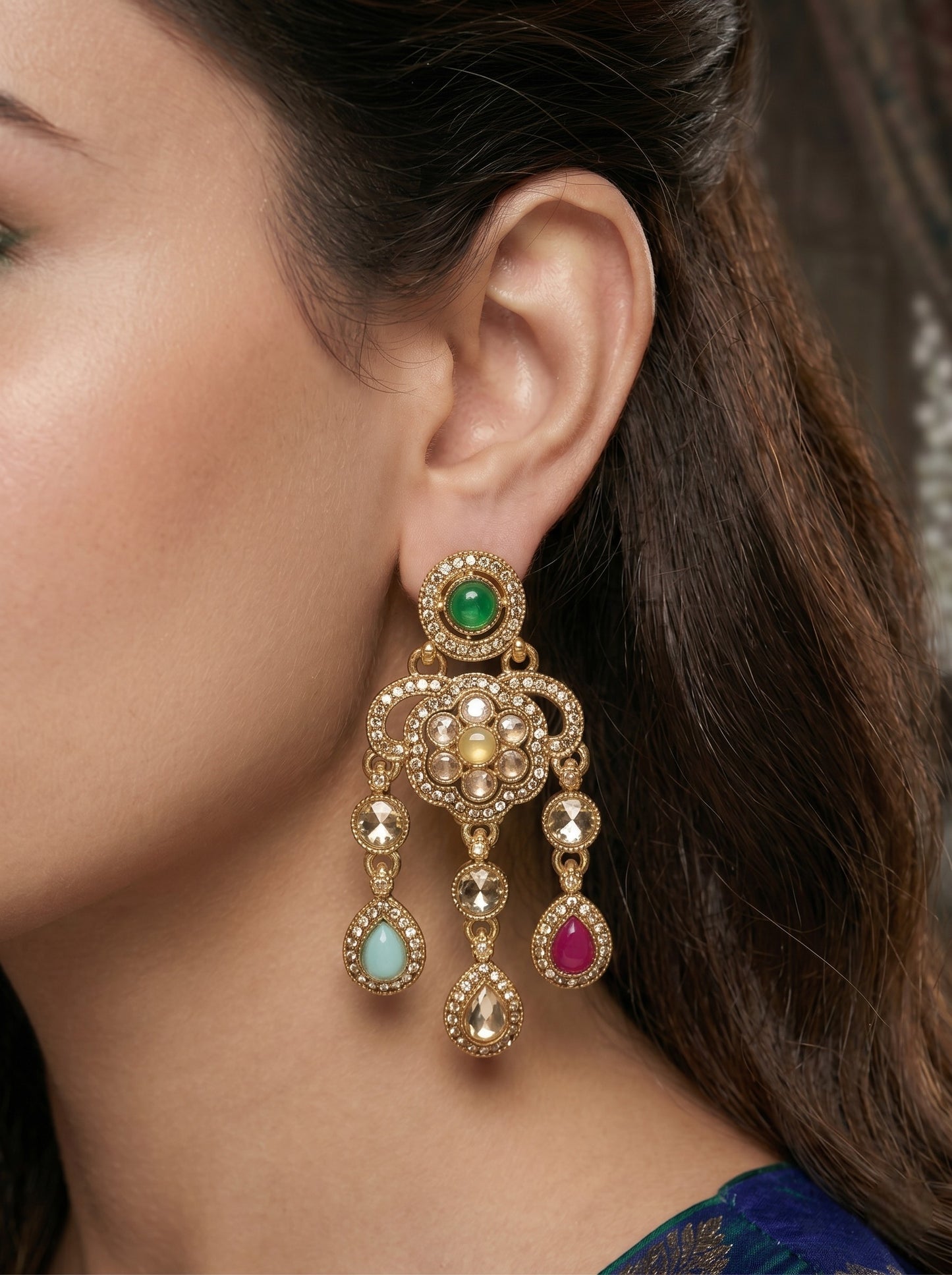 Ethnic Gold-Plated Statement Dangler Earrings for Women