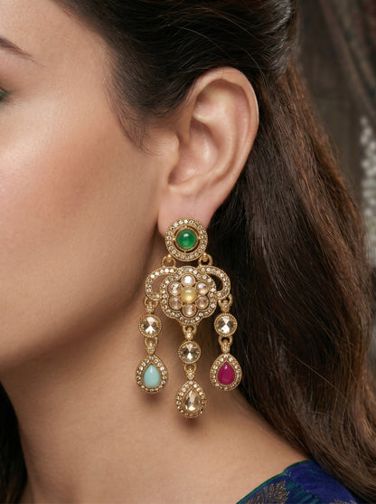 Ethnic Gold-Plated Statement Dangler Earrings for Women
