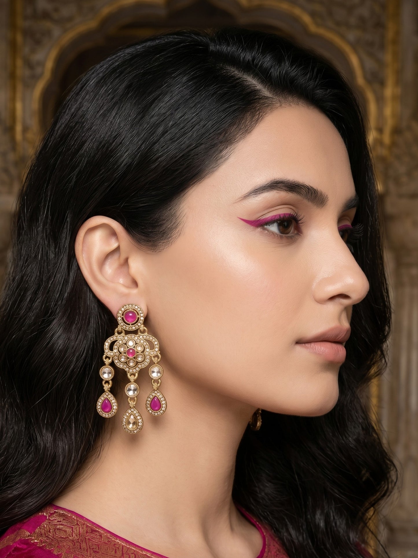 Ethnic Gold-Plated Statement Dangler Earrings for Women