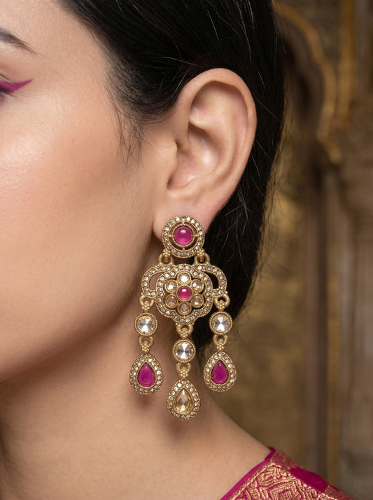 Ethnic Gold-Plated Statement Dangler Earrings for Women