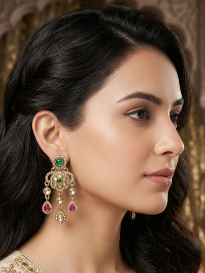 Ethnic Gold-Plated Statement Dangler Earrings for Women