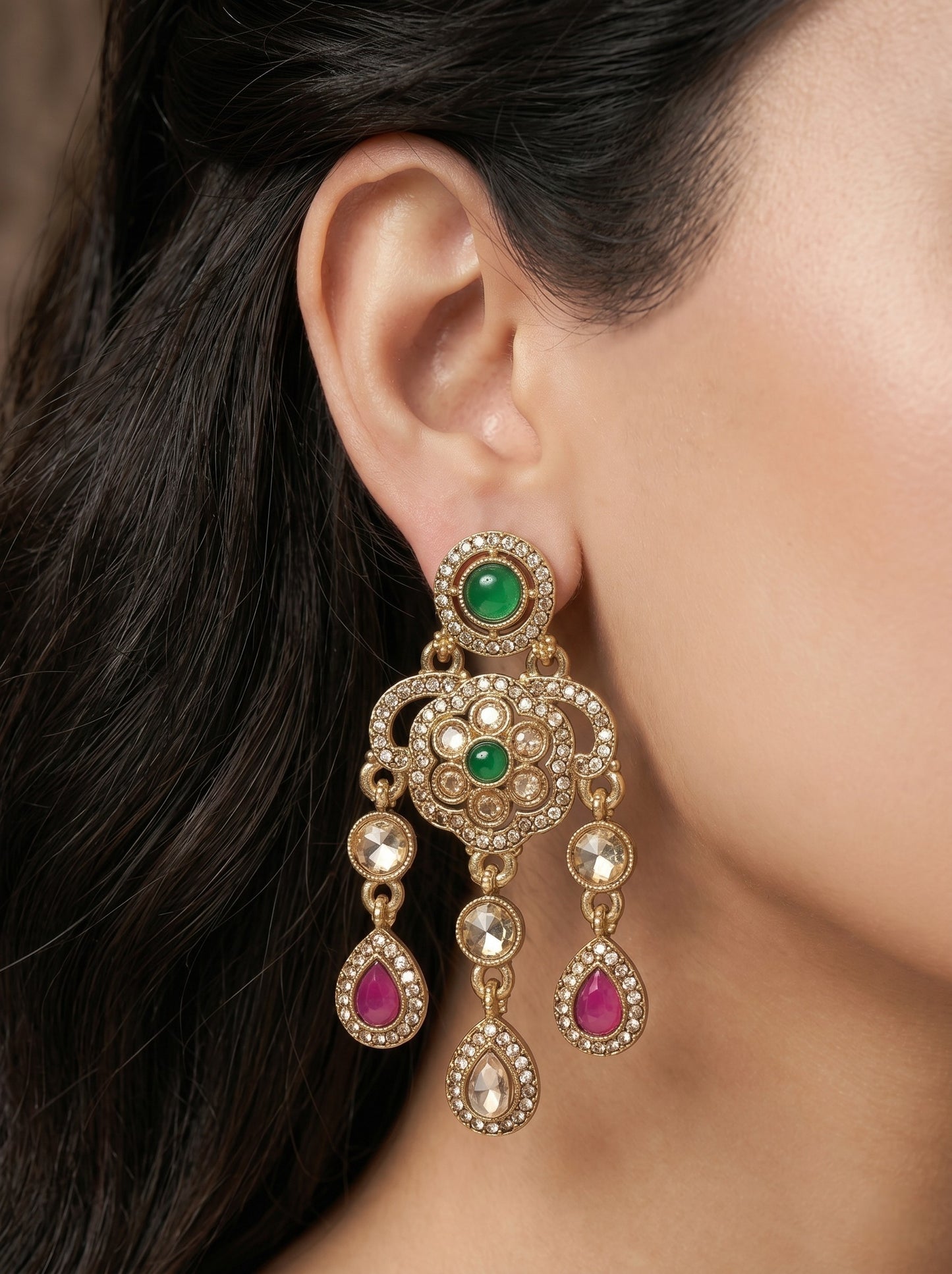 Ethnic Gold-Plated Statement Dangler Earrings for Women