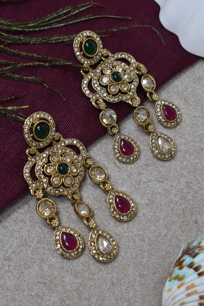 Ethnic Gold-Plated Statement Dangler Earrings for Women