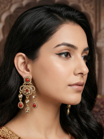 Ethnic Gold-Plated Statement Dangler Earrings for Women