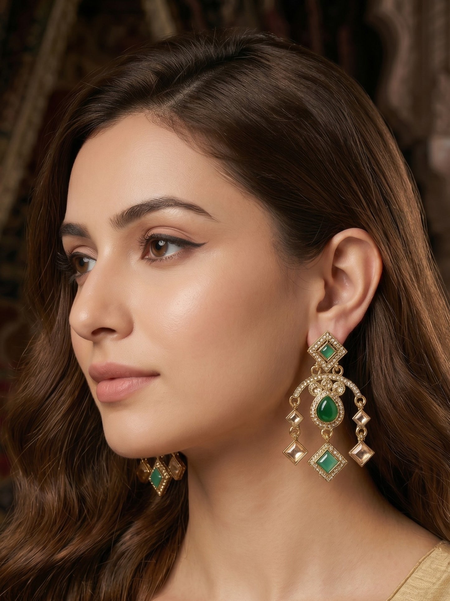 Ethnic Gold-Plated Statement Dangler Earrings for Women