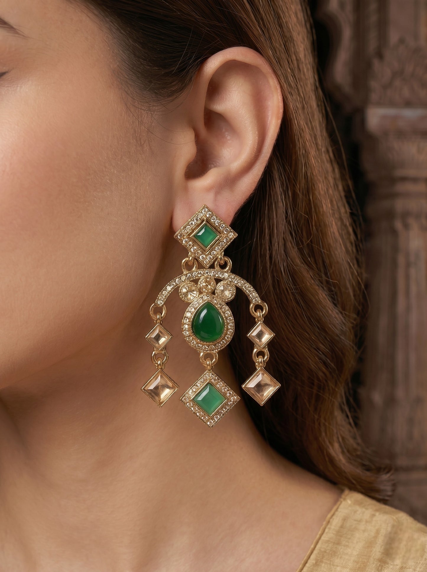 Ethnic Gold-Plated Statement Dangler Earrings for Women