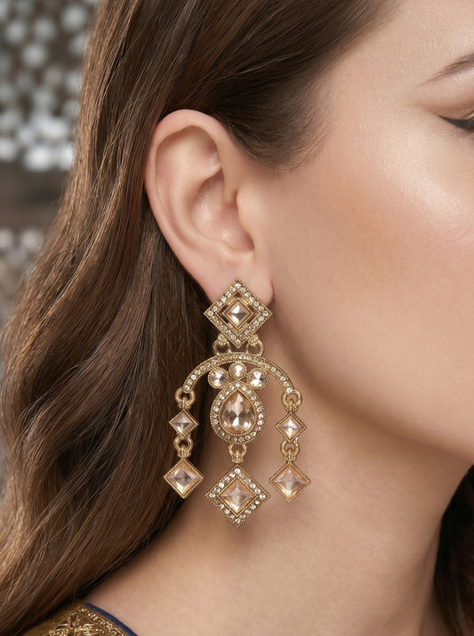 Ethnic Gold-Plated Statement Dangler Earrings for Women