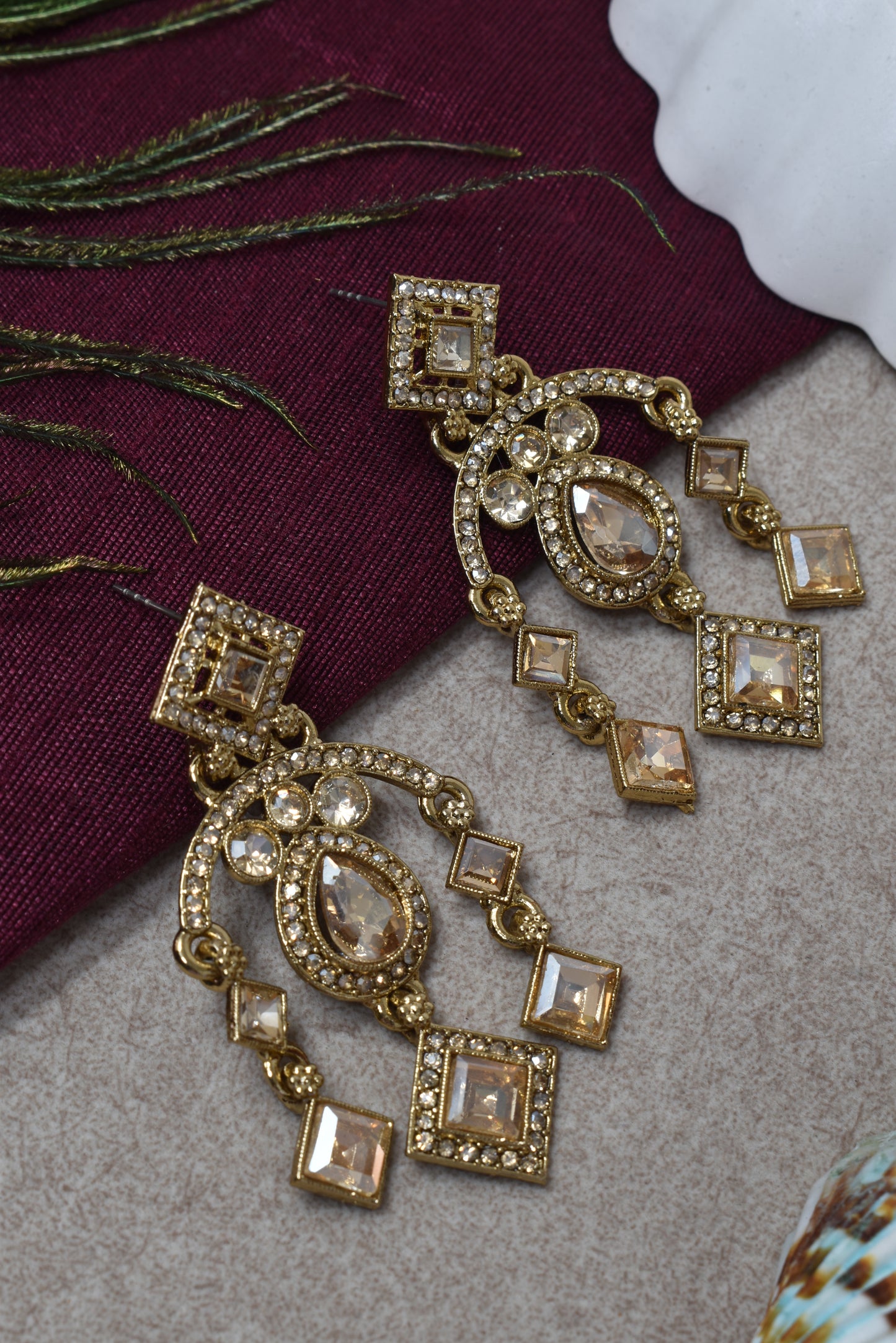 Ethnic Gold-Plated Statement Dangler Earrings for Women