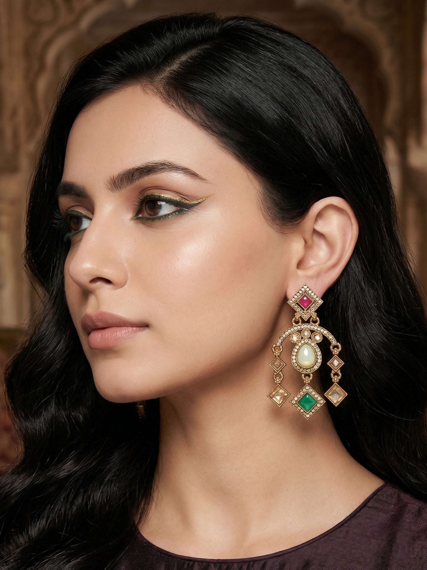 Ethnic Gold-Plated Statement Dangler Earrings for Women
