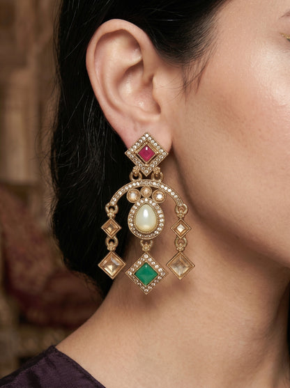 Ethnic Gold-Plated Statement Dangler Earrings for Women
