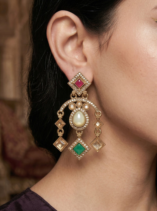 Ethnic Gold-Plated Statement Dangler Earrings for Women