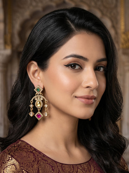 Ethnic Gold-Plated Statement Dangler Earrings for Women