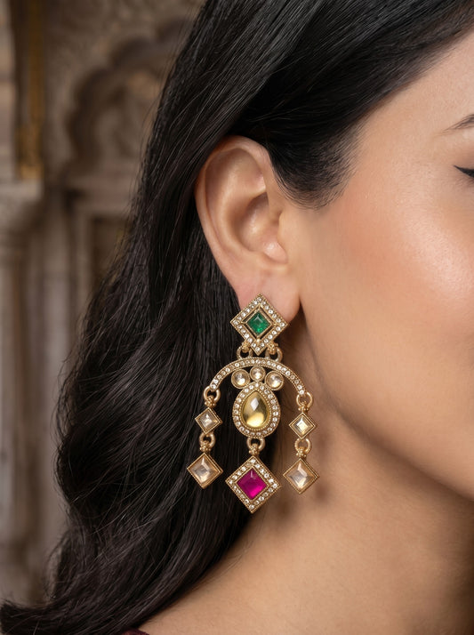Ethnic Gold-Plated Statement Dangler Earrings for Women