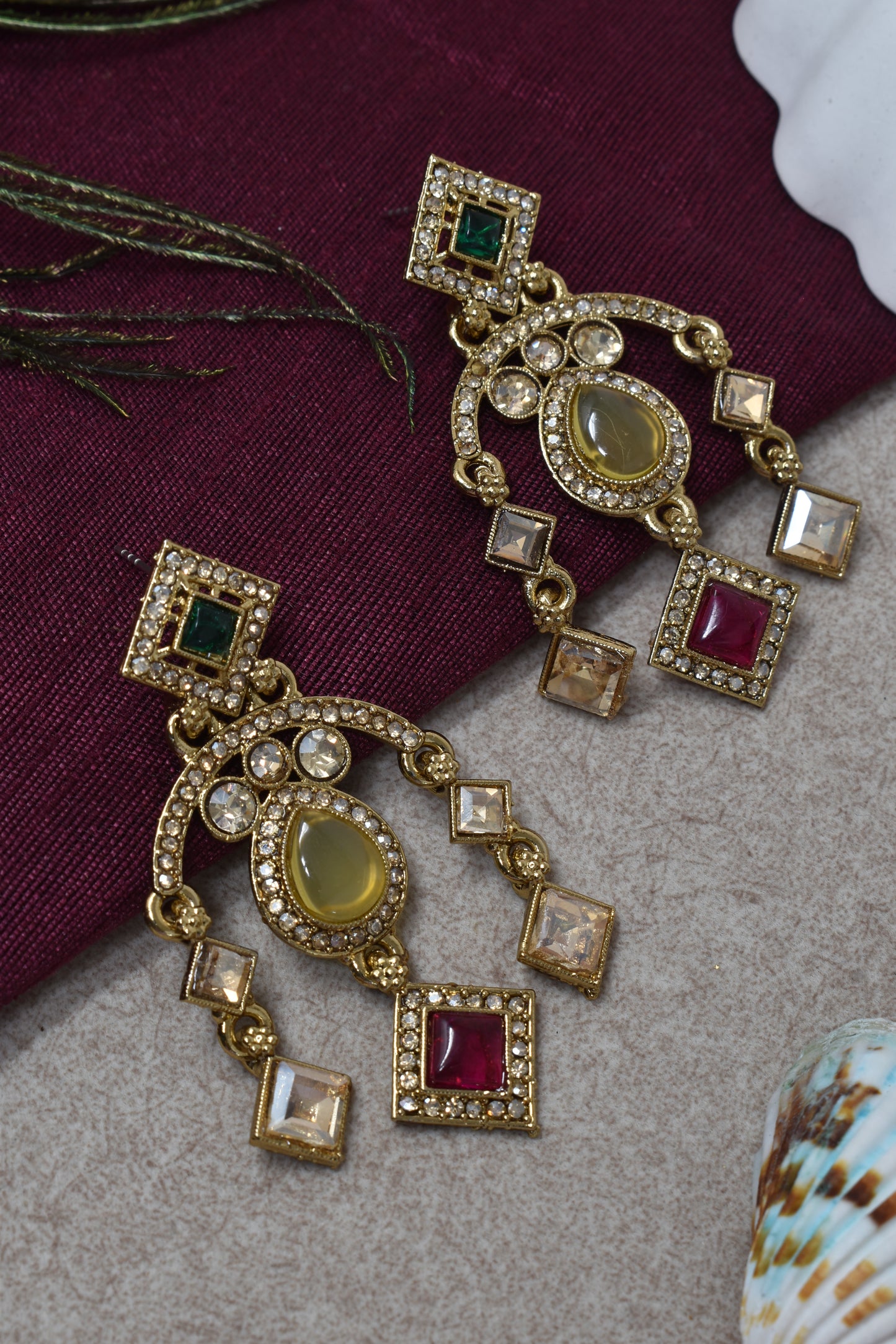 Ethnic Gold-Plated Statement Dangler Earrings for Women
