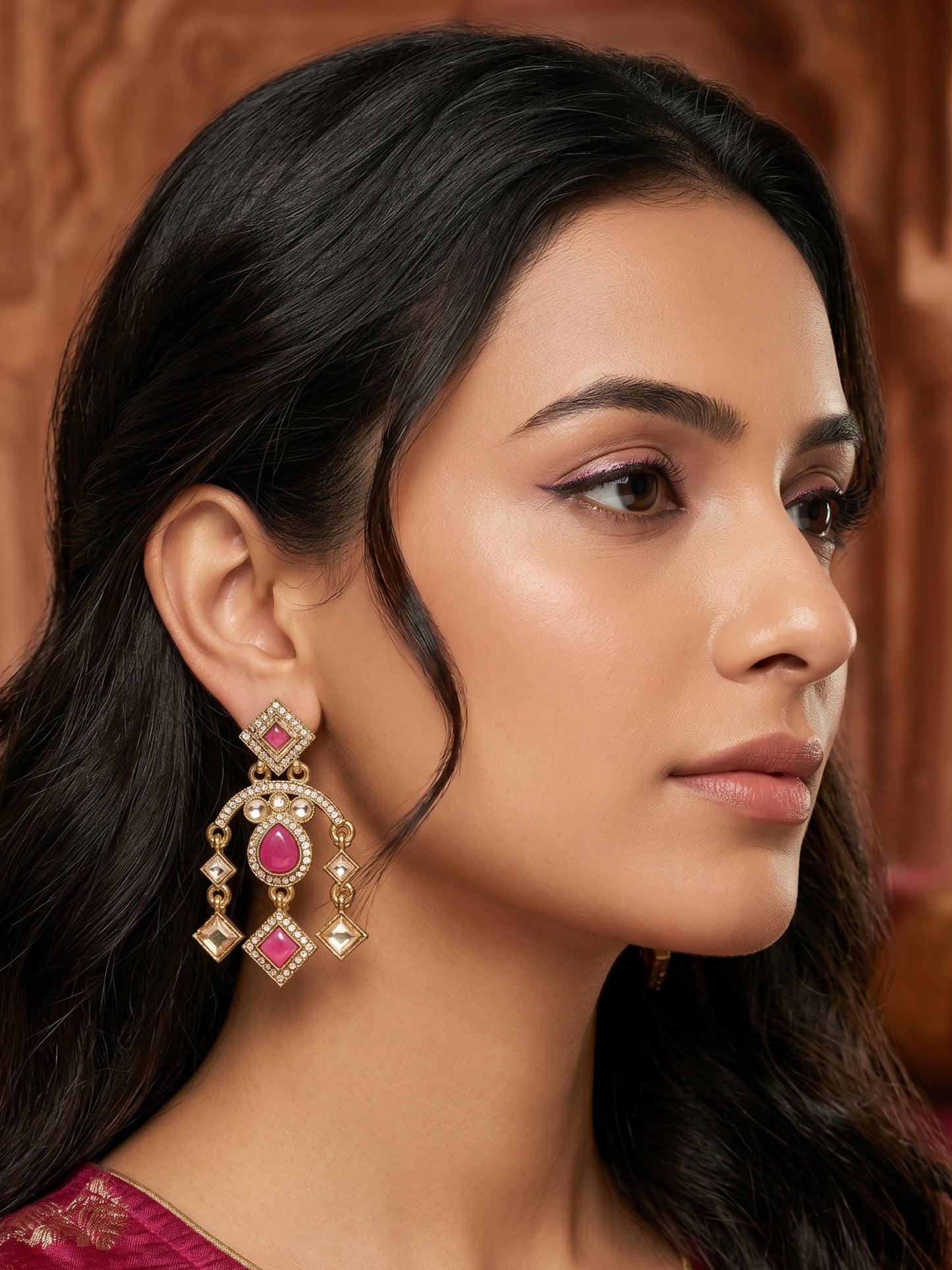 Ethnic Gold-Plated Statement Dangler Earrings for Women