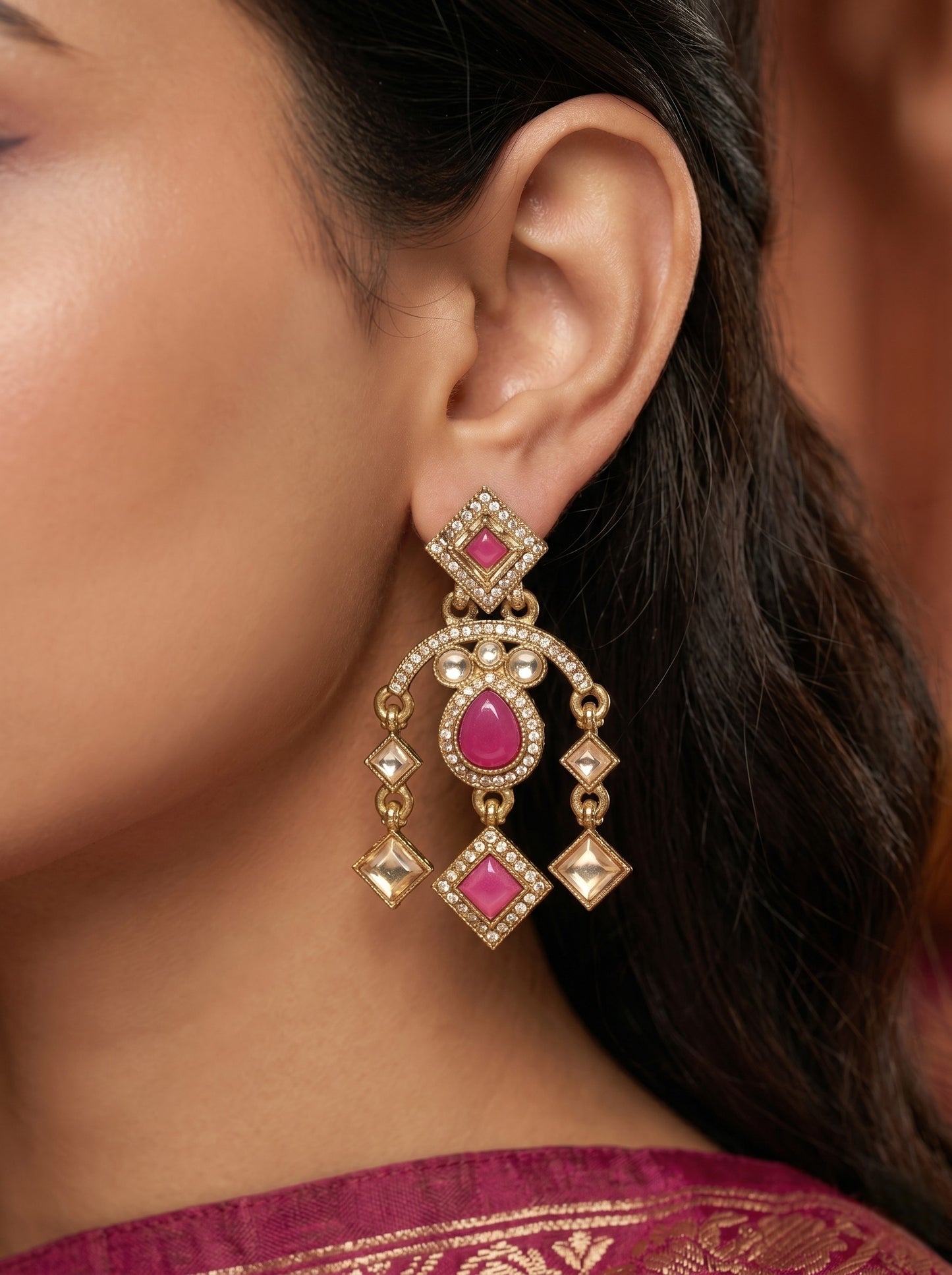 Ethnic Gold-Plated Statement Dangler Earrings for Women