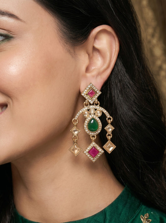 Ethnic Gold-Plated Statement Dangler Earrings for Women