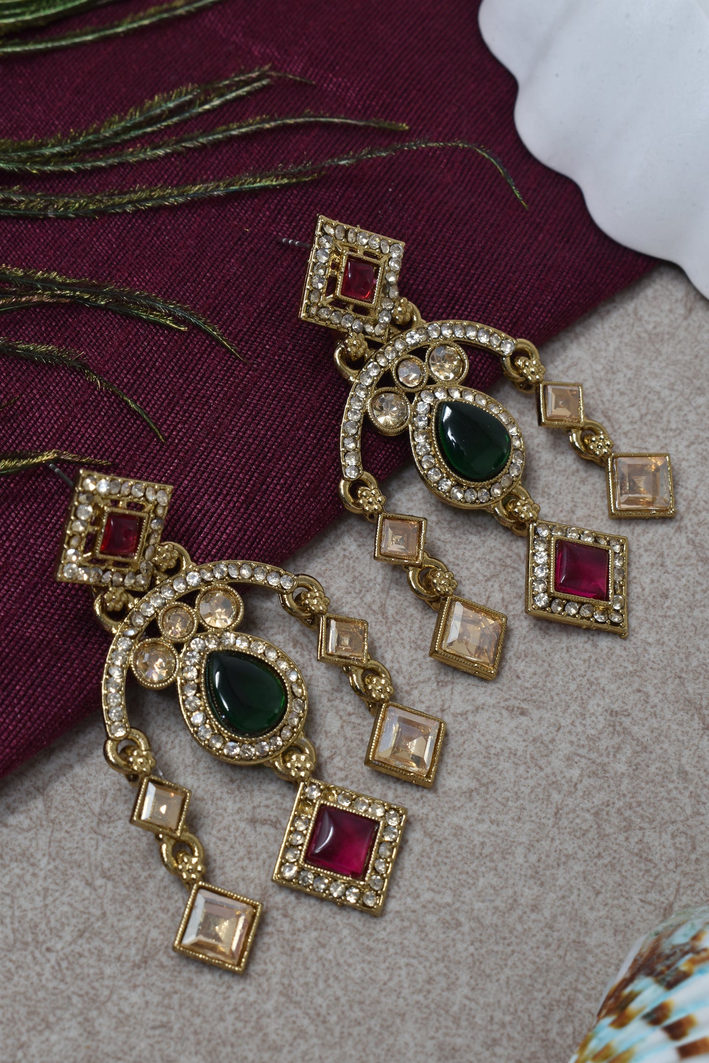 Ethnic Gold-Plated Statement Dangler Earrings for Women
