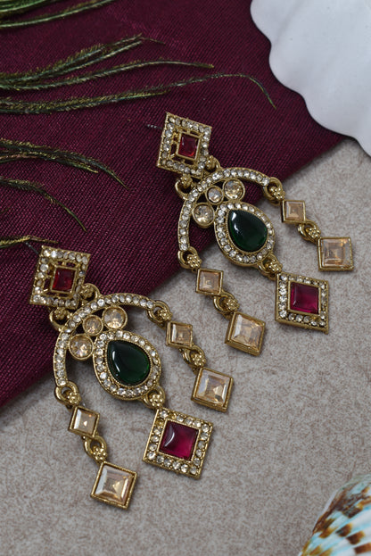 Ethnic Gold-Plated Statement Dangler Earrings for Women
