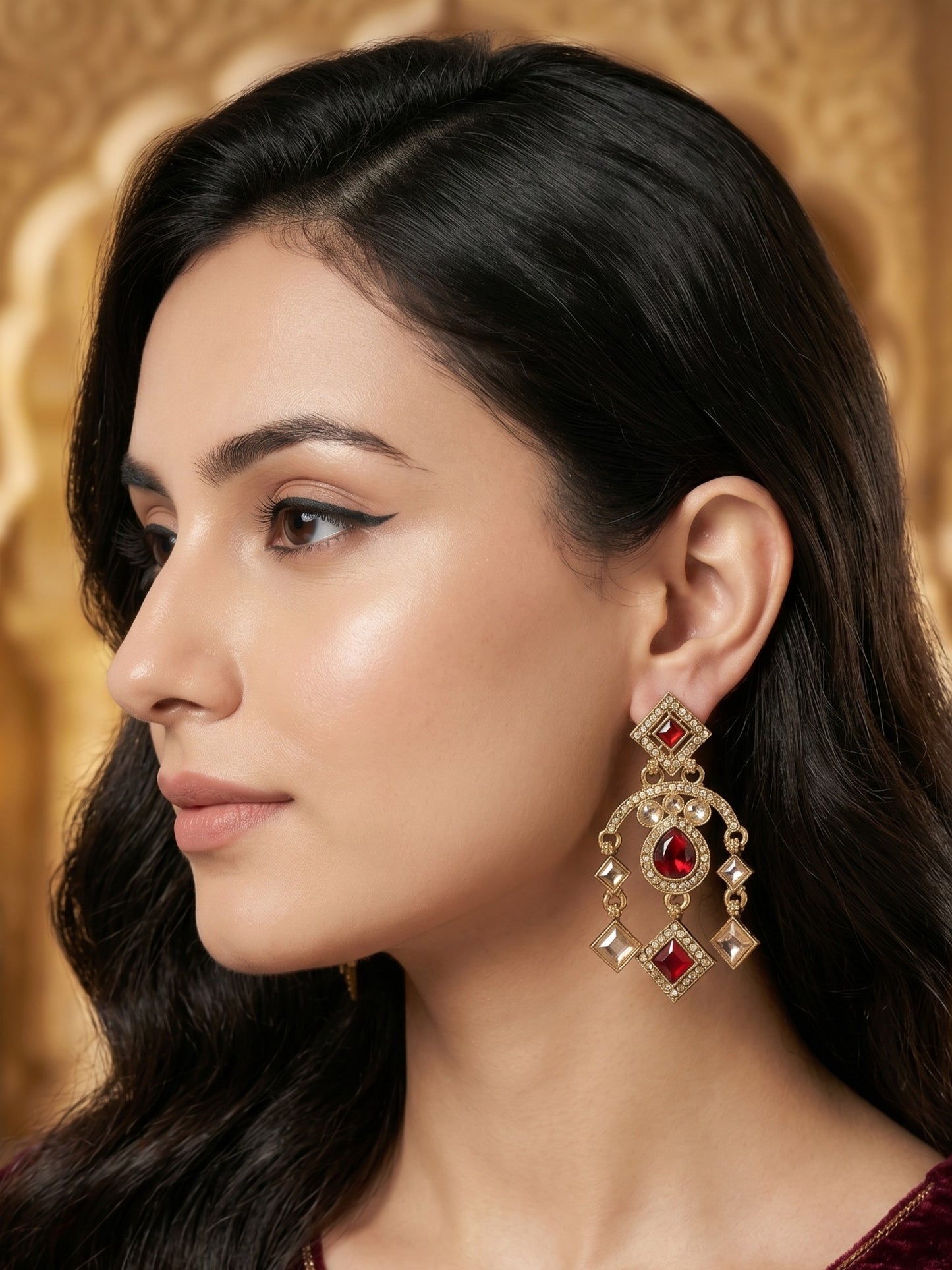 Ethnic Gold-Plated Statement Dangler Earrings for Women