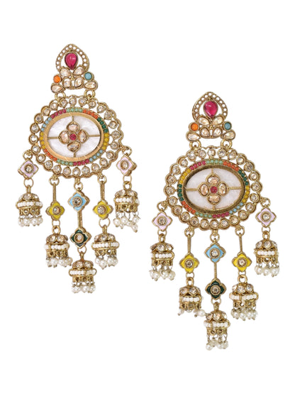 Gold Plated, Premium Multi Stylish Chandbali Jhumka Earrings for Women, Traditional Bridal Ethnic Dangling Earring with Kundan & Heavy Long Earring, Wedding Festive Party Statement Luxury Jewellery-16