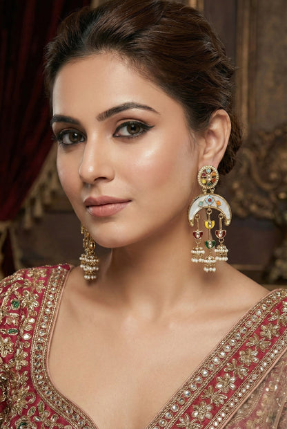 Gold Plated, Premium Multi Stylish Chandbali Jhumka Earrings for Women, Traditional Bridal Ethnic Dangling Earring with Kundan & Heavy Long Earring, Wedding Festive Party Statement Luxury Jewellery-19