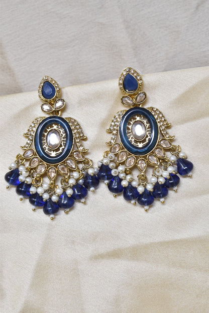 Ethnic Gold Plated Kundan Chandbali Earrings for Women, Traditional Indian Jhumka Drop Earring Set with Pearl & Stone Detailing, Perfect for Wedding, Festival, Party and Gifting